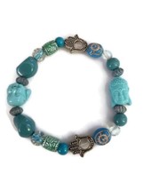 Buddha Blue Silver Tone Charm Stretch Beaded Bracelet - $21.85