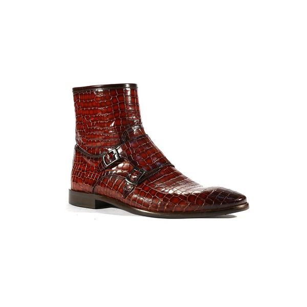 New Handmade Men's Shoes Taba Brown Alligator Print / Calf-Skin Leather Boots