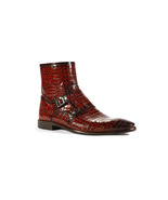New Handmade Men's Shoes Taba Brown Alligator Print / Calf-Skin Leather Boots - £143.87 GBP