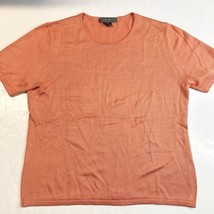 Mark Shale Top Womens Large Orange Silk Short Sleeve Knit Stretch Crewne... - $17.99