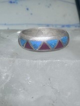 Zuni ring wedding band turquoise coral chips size 7.5 men women - $1,421.42 MXN
