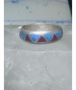 Zuni ring wedding band turquoise coral chips size 7.5 men women - $1,436.56 MXN