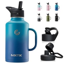 64 Oz/Half Gallon Insulated Water Bottle Jug With Straw And Handle, Double Walle - £26.99 GBP