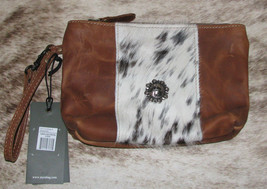 Myra Bags #5232 Rich Leather, Hairon, Concho 9&quot;x6.5&quot; Pouch Cosmetic Bag Clutch - £26.93 GBP