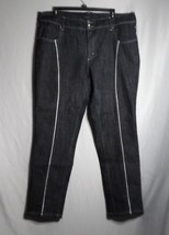 Ashley Stewart Women&#39;s Straight Leg Black/Grayish Faux Leather Decor Jea... - £19.35 GBP
