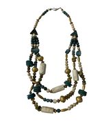 Vintage Multi Strand Beaded Necklace 24” Turquoise Stone Brass Boho Stat... - $27.00