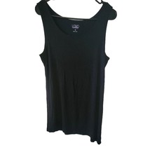 LOGO Lori Goldstein Med Black Sleeveless Stretchy Tunic Asymmetrical Hem... - $16.48