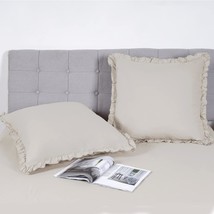 100% Washed Cotton Euro Shams With Ruffle, 2 Pack 26&quot; X 26&quot; Cotton Euro Sham Pil - £29.77 GBP