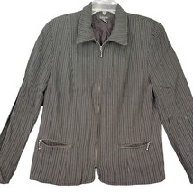 Rafaella Back Charcoal Jacket Preppy Stripe Full Zip Long Sleeves Womens Size 14 - £6.96 GBP