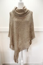 Chicos Cowl Neck Poncho OS Beige/Tan Metallic Striped Knit Sweater Fring... - £47.68 GBP