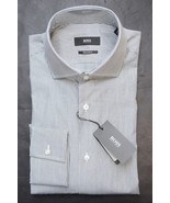 Hugo Boss Camicia Da Uomo Regular Fit Aperta Grigia A Righe In Cotone 38 15 - $90.01 CAD