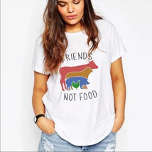 VEGAN Friends Not Food White Rainbow T-Shirt NEW Size Large - $22.76