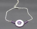 Unique Boho Purple Bead Adjustable Silver Chain Bracelet - $13.50
