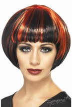 Black Bob Red Streaks Quirky Bob Wig Punk Rocker Raver Vampire Vampiress... - $262.93 MXN