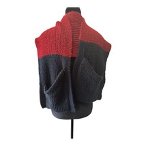 Nordstrom Red &amp; Navy Oversized Knit Scarf Two Pockets 94” Color block Co... - £5.83 GBP