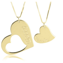 MOTHER DAUGHTER ENGRAVED NAME NECKLACE SET: STERLING SILVER, 24K GOLD, R... - £103.90 GBP