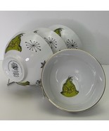 4 Cereal Bowls GRINCH FACE &amp; SNOWFLAKES 5.5” Gold Rim Christmas Ceramic NEW - $44.50
