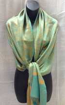Torquoise with Gold Solid Pashmina Paisley Floral Silk Scarf Shawl Classic - £15.17 GBP