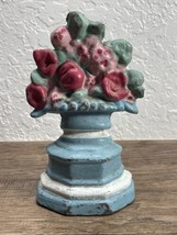 Antique Folk Art Painted Flowers Lead Door Stopper Floral KG JD - £31.39 GBP