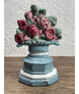 Antique Folk Art Painted Flowers Lead Door Stopper Floral KG JD - $39.59