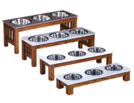 Triple Dish Craftsman Dog Feeder - Luxury Wood Corian Top - Oak Pet Stand Bowls - £274.57 GBP