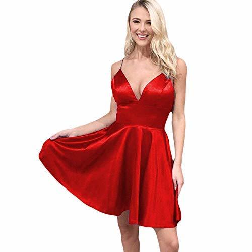 Kivary Spaghetti Straps V Neck Short Satin Formal Prom Homecoming Dresses Red US