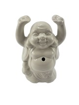 LUCK!! White Ceramic Happy Buddha Statue Figurine Incense Holder Planter 7” - $277.64 MXN