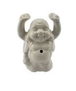 LUCK!! White Ceramic Happy Buddha Statue Figurine Incense Holder Planter 7” - $277.64 MXN