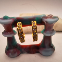 Vtg ROMAN Goldtone Rhinestones Half Hoop Stud Earrings - £10.43 GBP