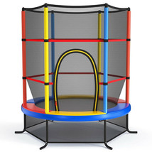 55 Inch Kids Recreational Trampoline Bouncing Jumping Mat with Enclosure Net-Ye - £133.95 GBP