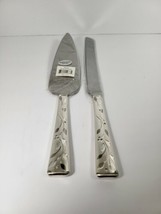 Cake Set 2 PC Nicole Miller Home Silver Shimmer Knife Server - £8.18 GBP