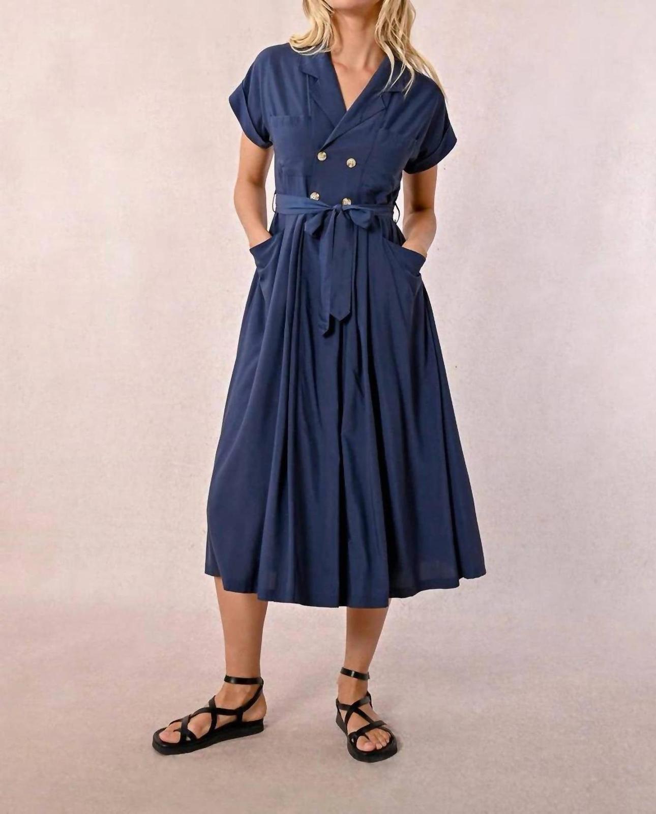 Molly Bracken Long Trench Dress Navy - $56.00