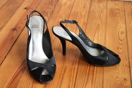 Stuart Weitzman 9 M Black Satin Peep Toe Slingback Heels - $41.80