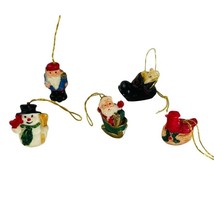 Lot 5 Vintage Miniture Christmas u Ornaments Santa Redbird Snowman Shoe Nutcrack - £12.17 GBP