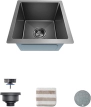TORVA 14 x 14 Inch Gloss Black Undermount Kitchen Sink, PVD Coated Gunme... - £88.85 GBP