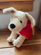 Melissa &amp; Doug Tan Plush SUNNY YELLOW Puppy DOG w Red Ribbon Stuffed Animal – - £9.05 GBP