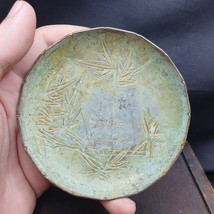 Signed Early Antique China Chinese Bronze Plate Leaf Design Flowers Roun... - $115.43