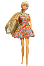 Vtg 1976 1966 Twist And Turn Barbie Doll Blonde Hair Blue Eyes Floral Mini Dress image 2