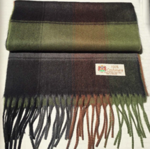 100% Cashmere Scarf Wrap Soft Wool Plaid Olive/Black/Gray/Brown #U02 - £7.32 GBP