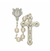 Pearl Beads With Miraculous Center Rosary Cross Crucifix - £31.59 GBP