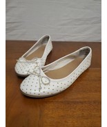 Brash Beige Rhinestone Studded Flats Sz 7 Slip On Faux Leather Ballet Shoes - $12.16