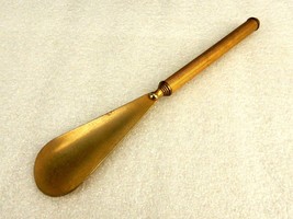 7 1/2&quot; Vintage Brass Shoe Horn,  Gold Tone, Metal Handle w/Ridges, Men or Women - £15.62 GBP