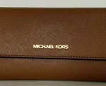 Michael Kors Jet Set Large Trifold Wallet Brown Leather 35S8GTVF7L Lugga... - $69.29