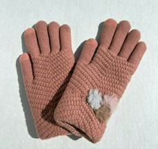 Womens Winter Warm Textured Knit Tech Touch Glove with Faux fur Poms Coz... - £8.30 GBP