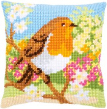 Vervaco Counted Cross Stitch Cushion Kit 16"X16"-Robin in the Garden -V0164299 - $28.99