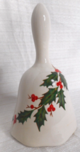 Christams Bell Ceramic Holly Leaves Berries Vintage Holiday Decor Ornament 5&quot; T - £8.00 GBP
