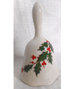Christams Bell Ceramic Holly Leaves Berries Vintage Holiday Decor Orname... - £7.86 GBP