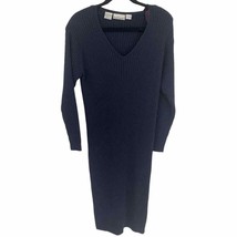 VTG Ann Klein II Womens S Black 100% Wool Sweater Dress Long Sleeve V-Ne... - £7.80 GBP