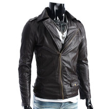 Men Chocolate Brown Biker Leather Jacket Brando Shoulder Epaulets Side B... - $2,546.82 MXN