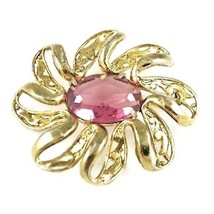 RETRO Vintage Statement Brooch Large Goldtone Pink Stone 1940S Loop - $28.71
